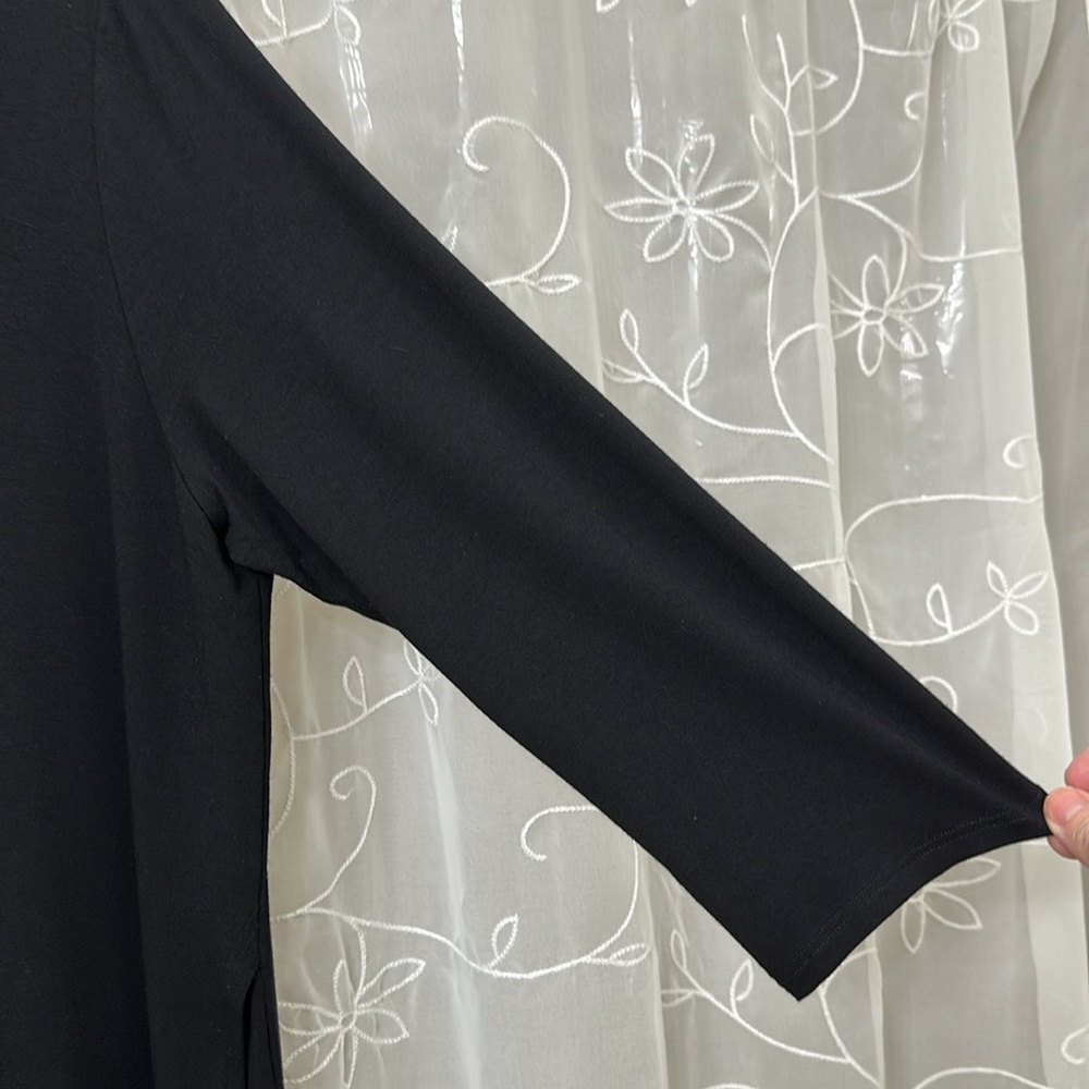 Eileen Fisher size medium black dress faux wrap midi. - Picture 3 of 6